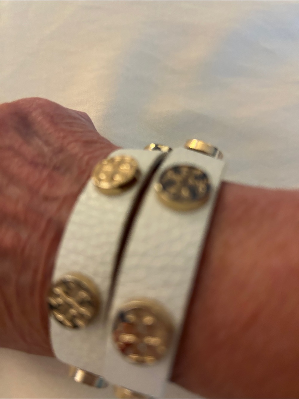 Fashion Jewelry White Double-Wrap Bracelet with Gold Medallions